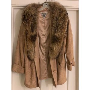 Vintage Suede Coat with Fur Collar